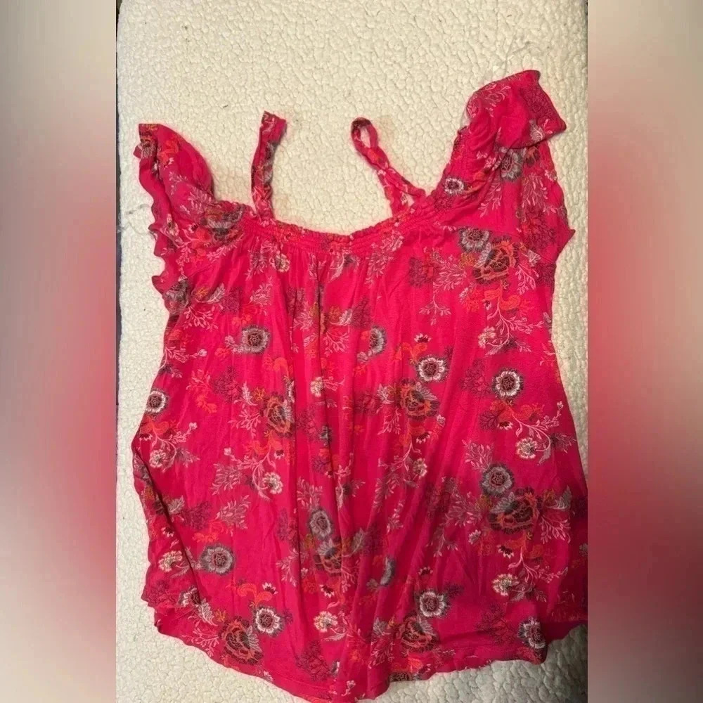Time in‎ true women’s pink floral 2X 20 off the shoulder blouse summer comfy
